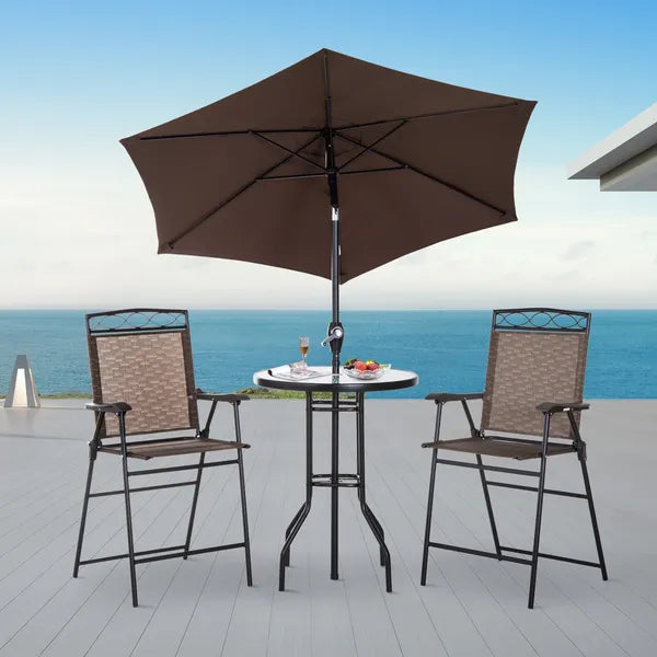 Outsunny Patio Bar Set for 2 with 6 Adjustable Tilt Umbrella Brown Outdoor Bistro Set Folding Chairs - product image 10
