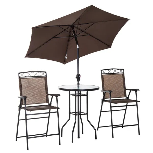 Outsunny Patio Bar Set for 2 with 6 Adjustable Tilt Umbrella Brown Outdoor Bistro Set Folding Chairs - product image 1