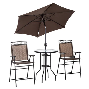 Outsunny Patio Bar Set for 2 with 6 Adjustable Tilt Umbrella Brown Outdoor Bistro Set Folding Chairs - product image 1