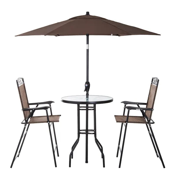 Outsunny Patio Bar Set for 2 with 6 Adjustable Tilt Umbrella Brown Outdoor Bistro Set Folding Chairs - product image 7