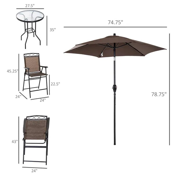 Outsunny Patio Bar Set for 2 with 6 Adjustable Tilt Umbrella Brown Outdoor Bistro Set Folding Chairs - product image 3