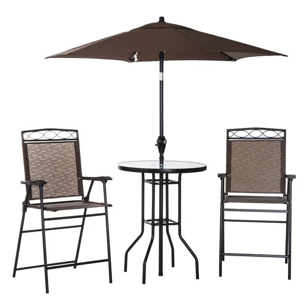 Outsunny Patio Bar Set for 2 with 6 Adjustable Tilt Umbrella Brown Outdoor Bistro Set Folding Chairs - product image 11
