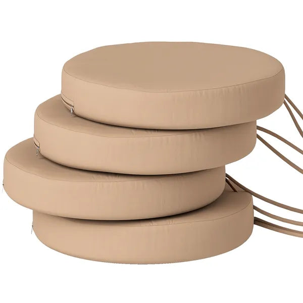 Outsunny Patio Chair Cushions Set of 4 Round Seat Cushions for Dining Bistro Chairs Machine Washable, 15" x 15" x 3", Khaki - product image 1