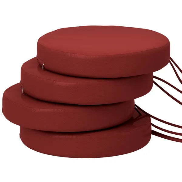 Outsunny Patio Chair Cushions Set of 4 Round Seat Cushions for Dining Bistro Chairs Machine Washable, 15" x 15" x 3", Wine Red - product image 1