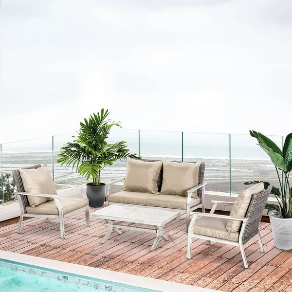 Patio Conversational Bliss: 4-Piece Wicker Loveseat Set with Coffee Table, Beige | Intimate Outdoor Lounge - product image 2