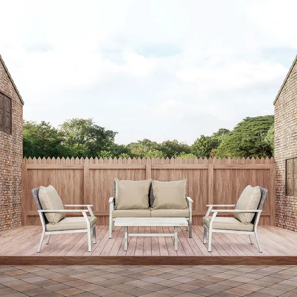 Patio Conversational Bliss: 4-Piece Wicker Loveseat Set with Coffee Table, Beige | Intimate Outdoor Lounge - product image 10