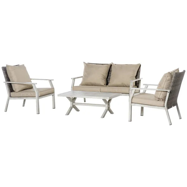 Patio Conversational Bliss: 4-Piece Wicker Loveseat Set with Coffee Table, Beige | Intimate Outdoor Lounge - product image 11