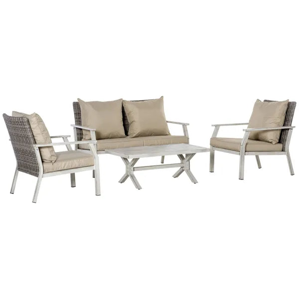 Patio Conversational Bliss: 4-Piece Wicker Loveseat Set with Coffee Table, Beige | Intimate Outdoor Lounge - product image 1