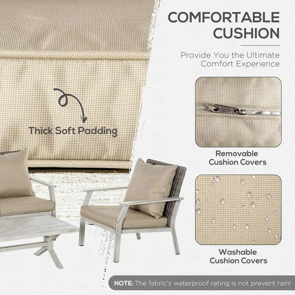 Patio Conversational Bliss: 4-Piece Wicker Loveseat Set with Coffee Table, Beige | Intimate Outdoor Lounge - product image 5