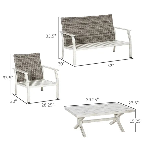 Patio Conversational Bliss: 4-Piece Wicker Loveseat Set with Coffee Table, Beige | Intimate Outdoor Lounge - product image 3