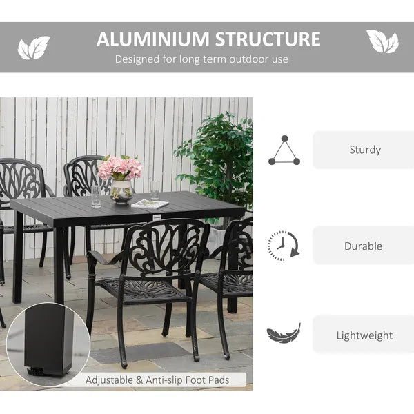 Patio Dining Table for 6, Rectangular Aluminum Outdoor Table for Garden Lawn Backyard, Black - product image 5