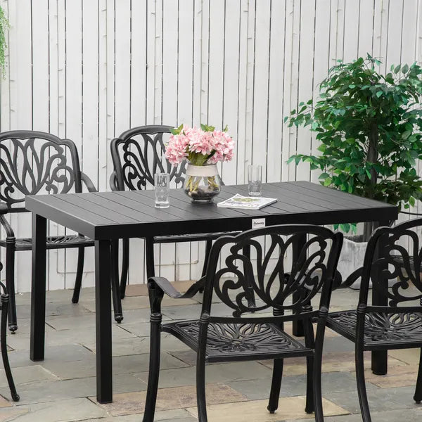 Patio Dining Table for 6, Rectangular Aluminum Outdoor Table for Garden Lawn Backyard, Black - product image 2