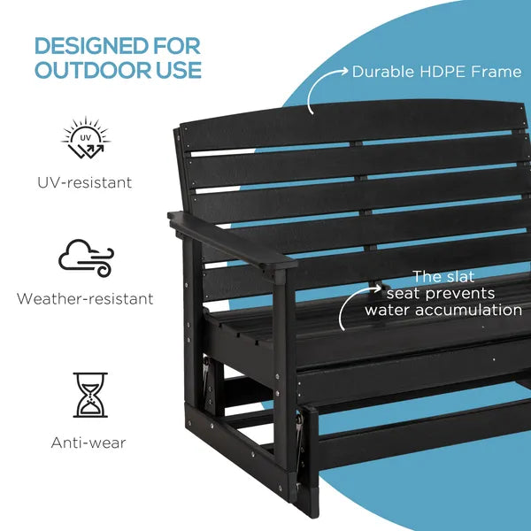 Patio Glider Bench HDPE Slatted Double Rocking Chair Outdoor Seating in Sleek Black - product image 6