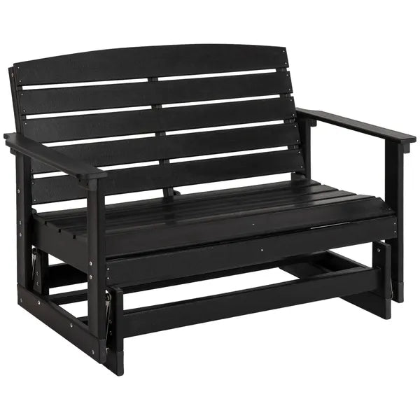 Patio Glider Bench HDPE Slatted Double Rocking Chair Outdoor Seating in Sleek Black - product image 11