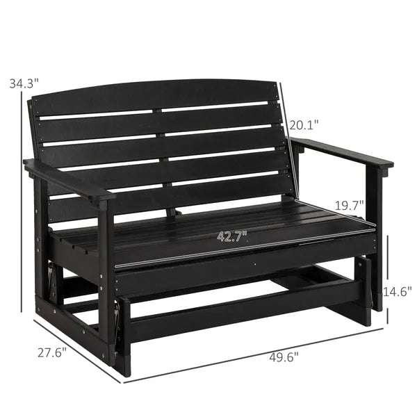 Patio Glider Bench HDPE Slatted Double Rocking Chair Outdoor Seating in Sleek Black - product image 3