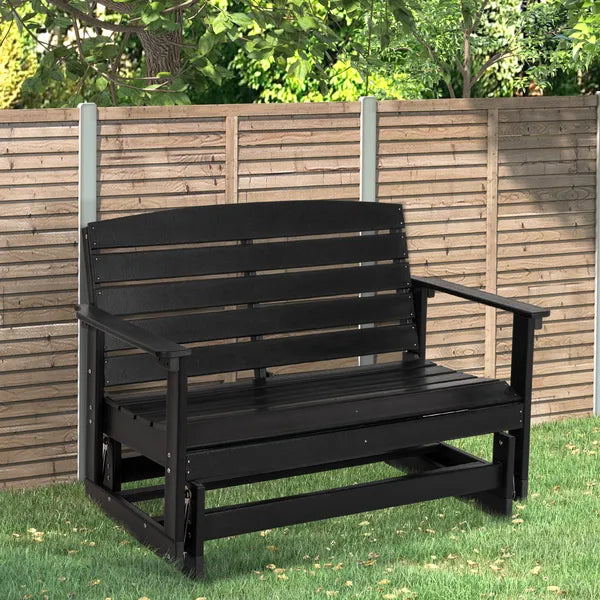 Patio Glider Bench HDPE Slatted Double Rocking Chair Outdoor Seating in Sleek Black - product image 2