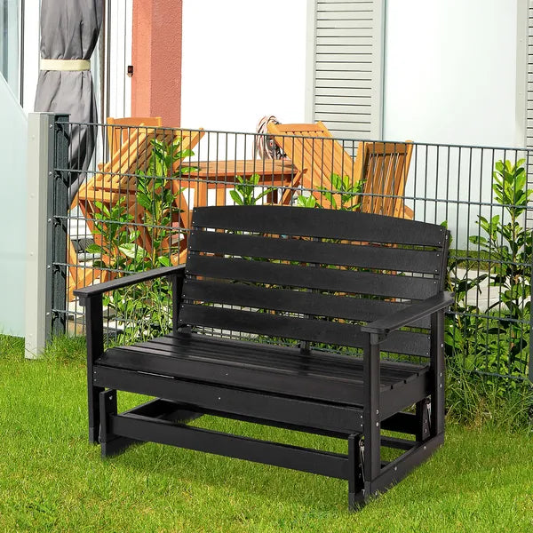 Patio Glider Bench HDPE Slatted Double Rocking Chair Outdoor Seating in Sleek Black - product image 10