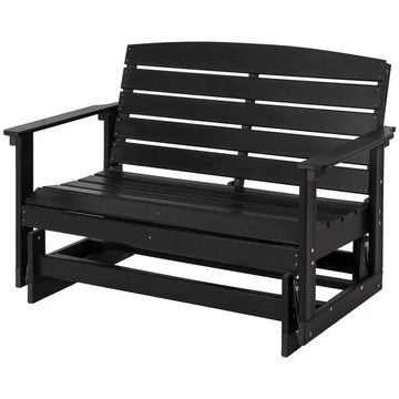 Patio Glider Bench HDPE Slatted Double Rocking Chair Outdoor Seating in Sleek Black - product image 1