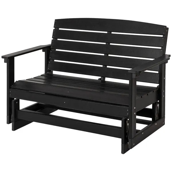 Patio Glider Bench HDPE Slatted Double Rocking Chair Outdoor Seating in Sleek Black - product image 1