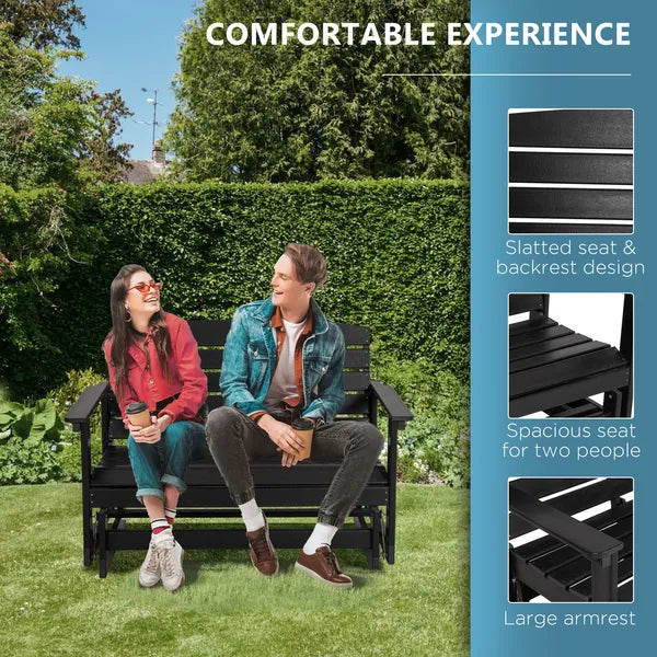 Patio Glider Bench HDPE Slatted Double Rocking Chair Outdoor Seating in Sleek Black - product image 4