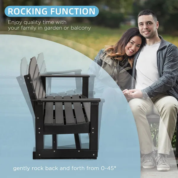Patio Glider Bench HDPE Slatted Double Rocking Chair Outdoor Seating in Sleek Black - product image 5