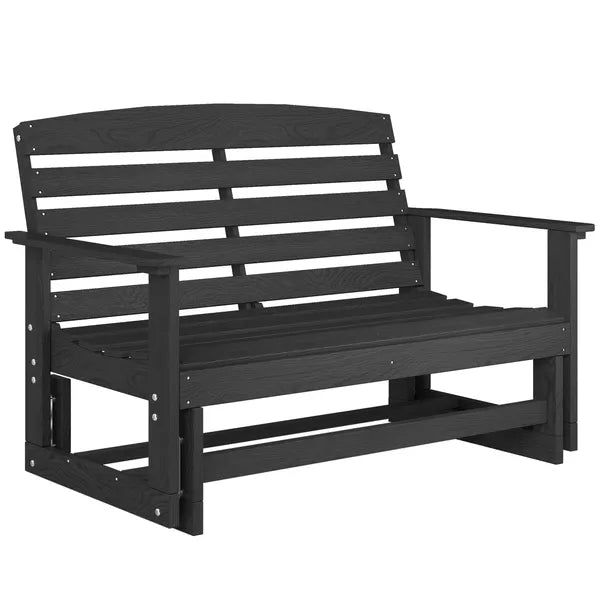 Outsunny Patio Glider Bench with HDPE Slatted Double Rocking Chair, Distressed Black - product image 1