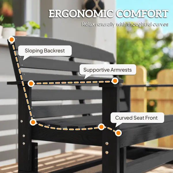 Outsunny Patio Glider Bench with HDPE Slatted Double Rocking Chair, Distressed Black - product image 8