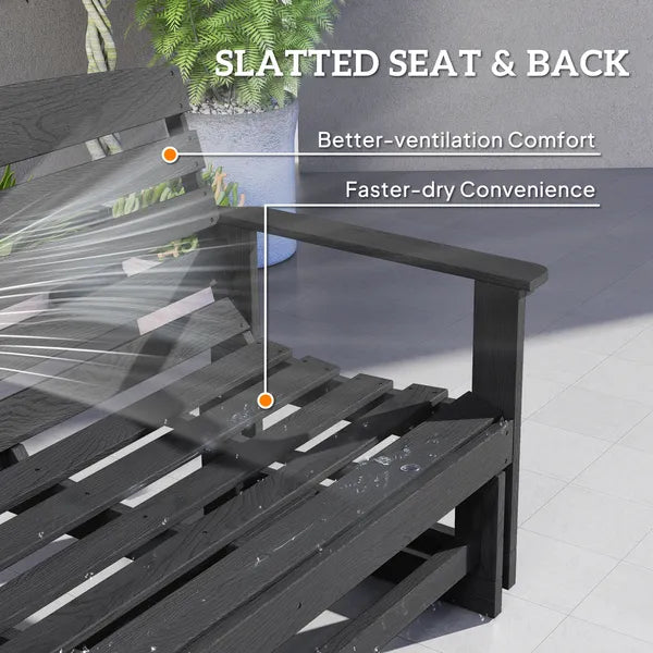 Outsunny Patio Glider Bench with HDPE Slatted Double Rocking Chair, Distressed Black - product image 7
