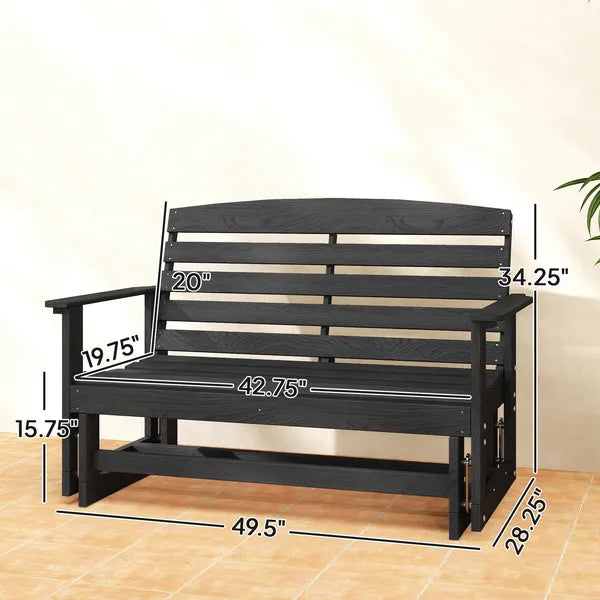 Outsunny Patio Glider Bench with HDPE Slatted Double Rocking Chair, Distressed Black - product image 3