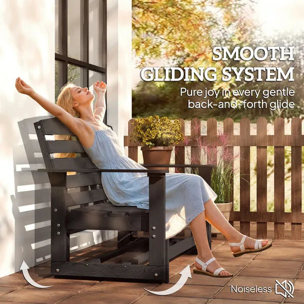 Outsunny Patio Glider Bench with HDPE Slatted Double Rocking Chair, Distressed Black - product image 4