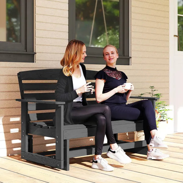 Outsunny Patio Glider Bench with HDPE Slatted Double Rocking Chair, Distressed Black - product image 10