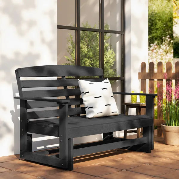 Outsunny Patio Glider Bench with HDPE Slatted Double Rocking Chair, Distressed Black - product image 9