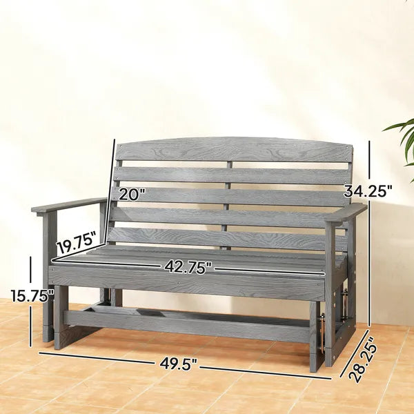 Patio Glider Bench with HDPE Slatted Double Rocking Chair, Distressed Gray - product image 3