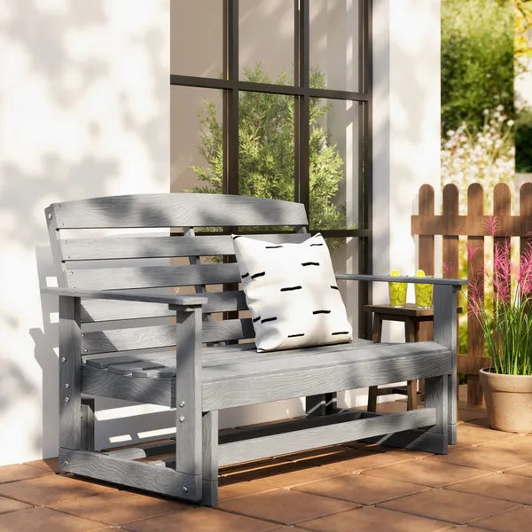 Patio Glider Bench with HDPE Slatted Double Rocking Chair, Distressed Gray - product image 9