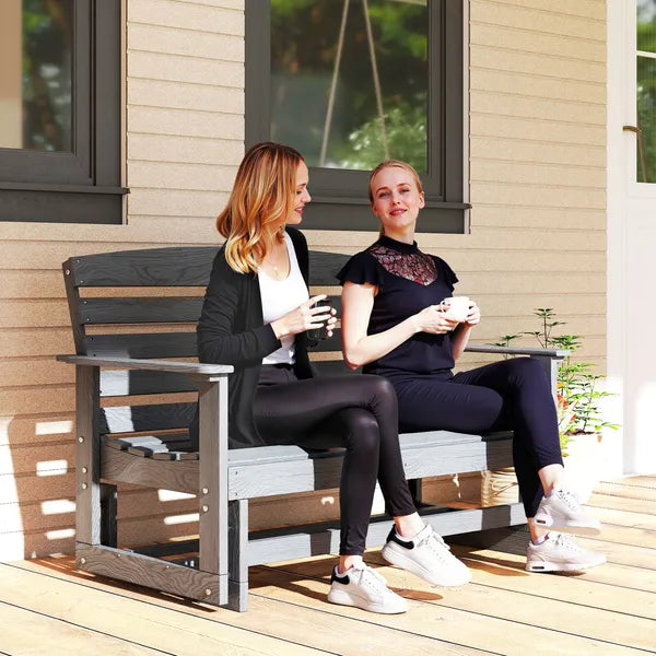 Patio Glider Bench with HDPE Slatted Double Rocking Chair, Distressed Gray - product image 10