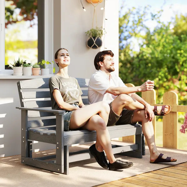 Patio Glider Bench with HDPE Slatted Double Rocking Chair, Distressed Gray - product image 2