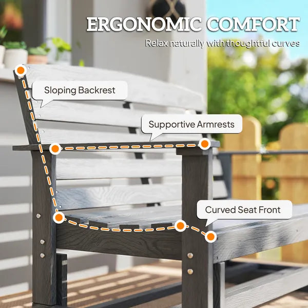Patio Glider Bench with HDPE Slatted Double Rocking Chair, Distressed Gray - product image 8