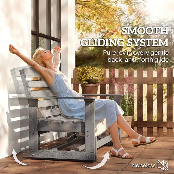Patio Glider Bench with HDPE Slatted Double Rocking Chair, Distressed Gray - product image 4