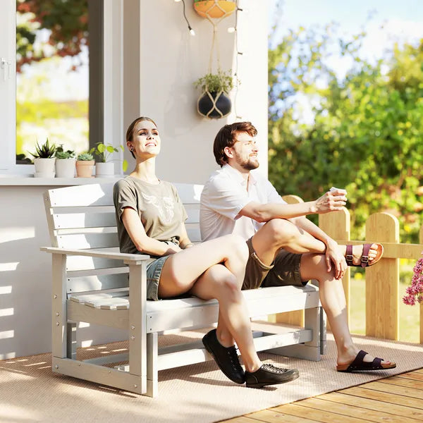 Patio Glider Bench with HDPE Slatted Double Rocking Chair, Distressed White - product image 2