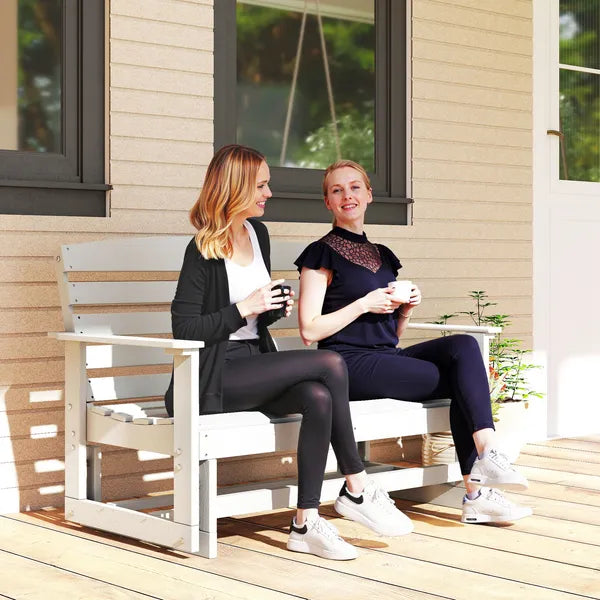 Patio Glider Bench with HDPE Slatted Double Rocking Chair, Distressed White - product image 10