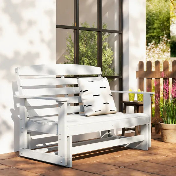 Patio Glider Bench with HDPE Slatted Double Rocking Chair, Distressed White - product image 9