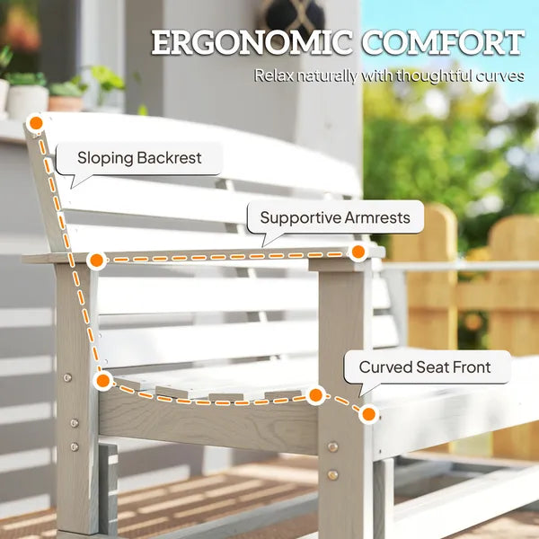 Patio Glider Bench with HDPE Slatted Double Rocking Chair, Distressed White - product image 8