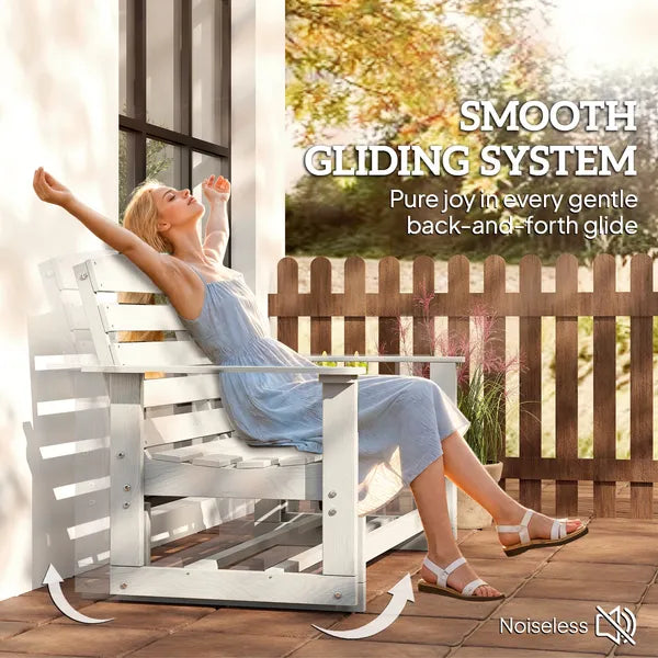 Patio Glider Bench with HDPE Slatted Double Rocking Chair, Distressed White - product image 4