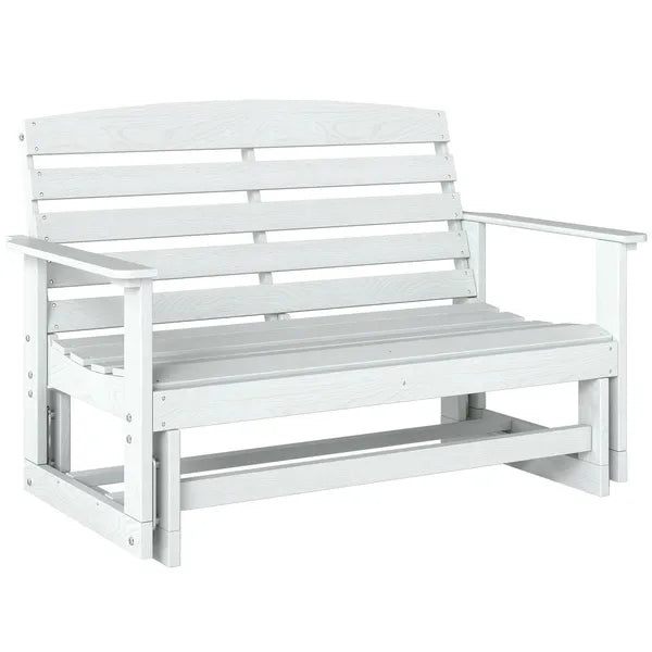 Patio Glider Bench with HDPE Slatted Double Rocking Chair, Distressed White - product image 11