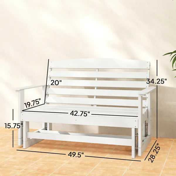Patio Glider Bench with HDPE Slatted Double Rocking Chair, Distressed White - product image 3
