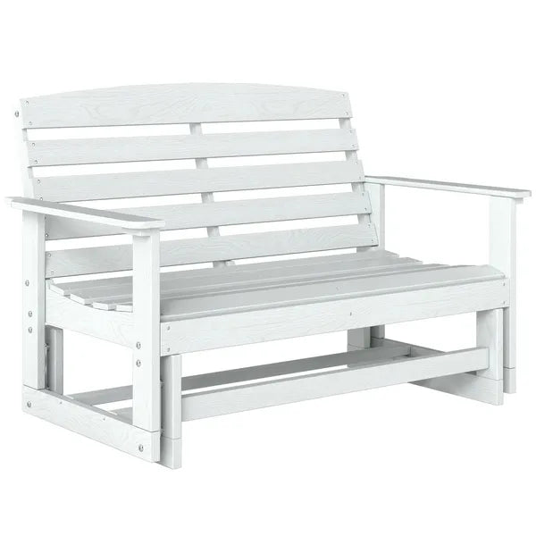 Patio Glider Bench with HDPE Slatted Double Rocking Chair, Distressed White - product image 1