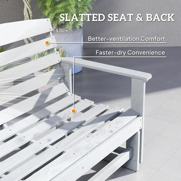 Patio Glider Bench with HDPE Slatted Double Rocking Chair, Distressed White - product image 7