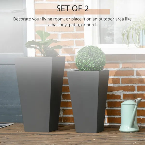 Patio Planters 2 Piece MgO Flower Receptacles with Drainage for Lush Outdoor Decor Gray - product image 4