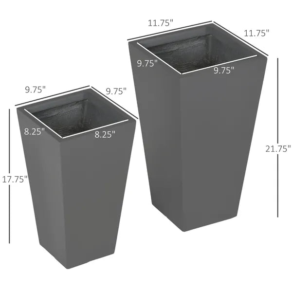 Patio Planters 2 Piece MgO Flower Receptacles with Drainage for Lush Outdoor Decor Gray - product image 3