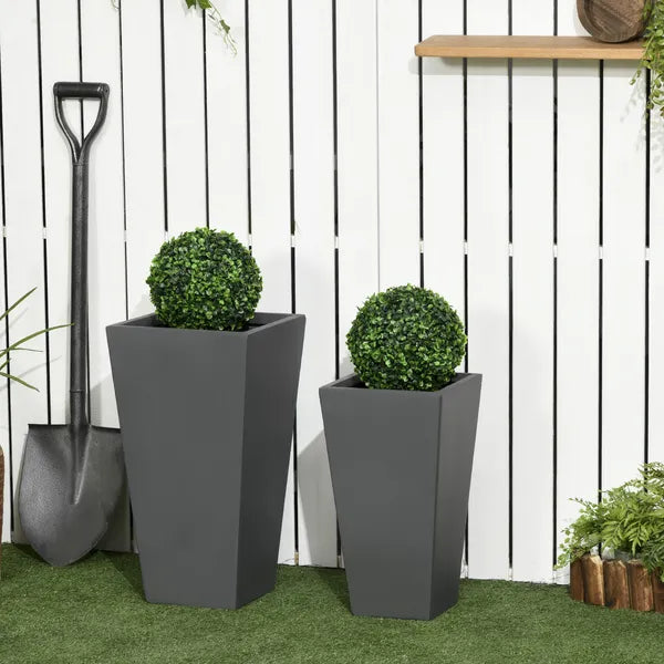 Patio Planters 2 Piece MgO Flower Receptacles with Drainage for Lush Outdoor Decor Gray - product image 2